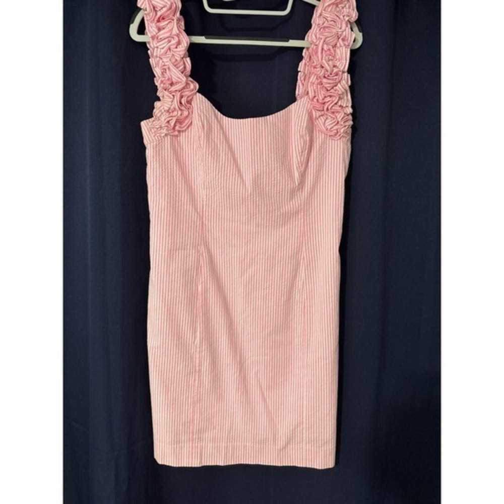 Lilly Pulitzer Mini Dress Size 6, Pink Seersucker Ruffle Straps - Picture 2 of 9